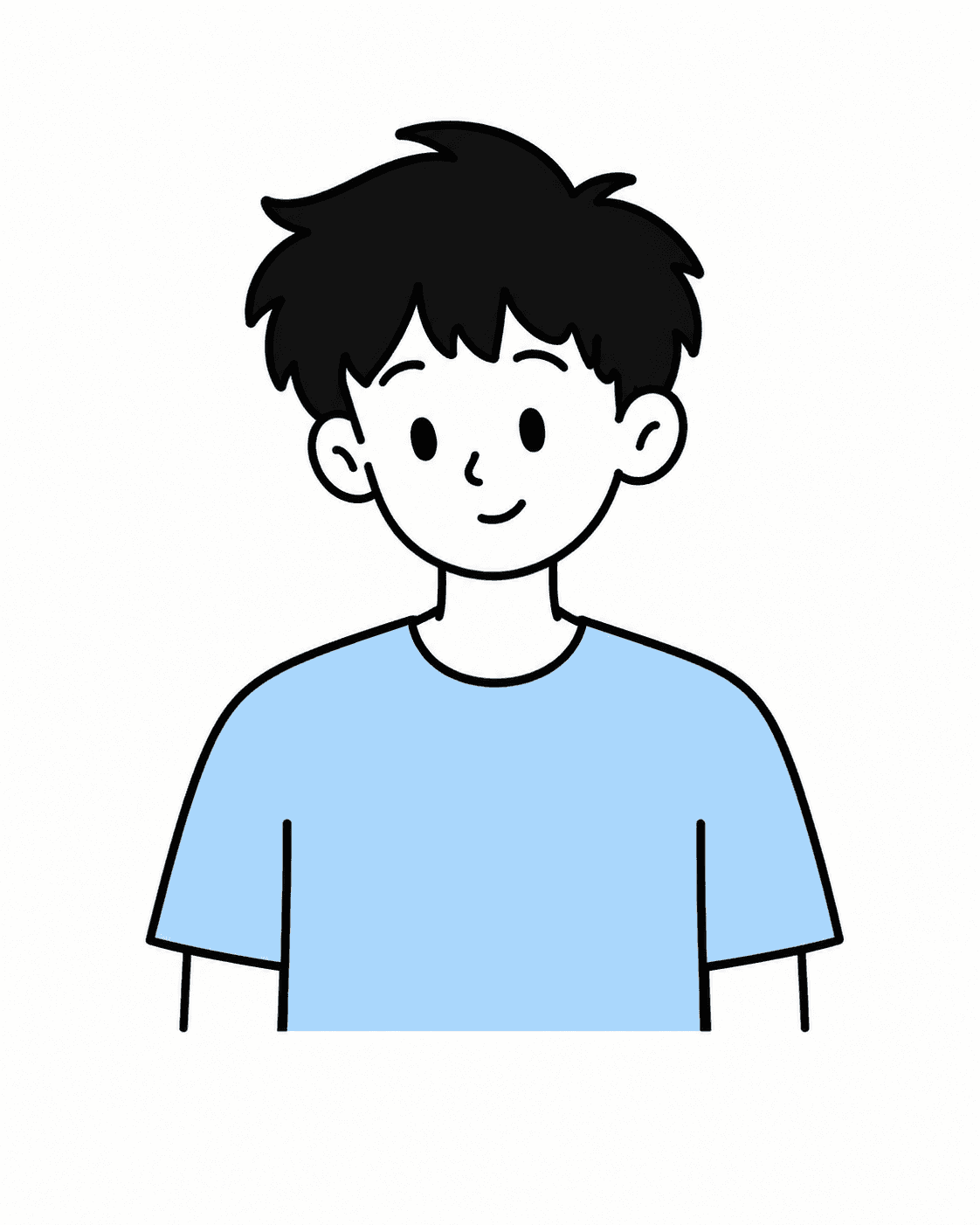 Portrait illustration of Nolan in a light blue shirt